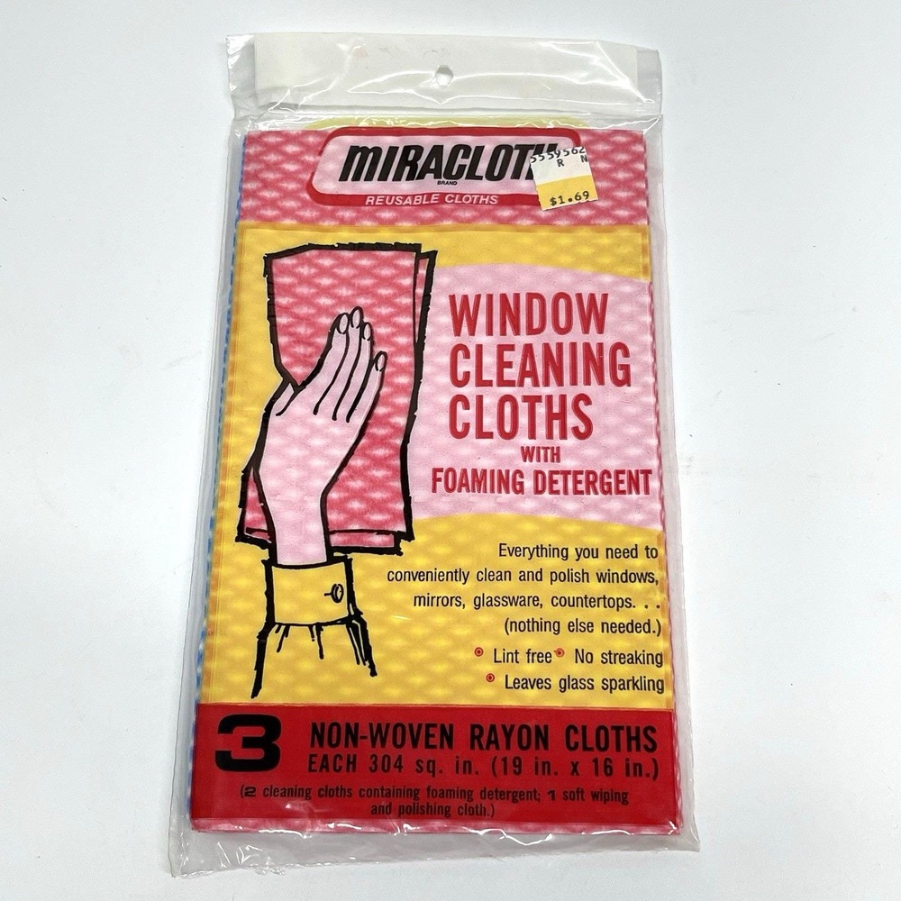 Vintage Miracloth Reusable Cloths Window Cleaning Towels 3‎ Pack New Old Stock